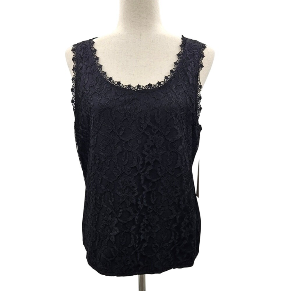 Langtry Black Lace Sleeveless Tank Top Elegant Lined Dressy Party Blouse
